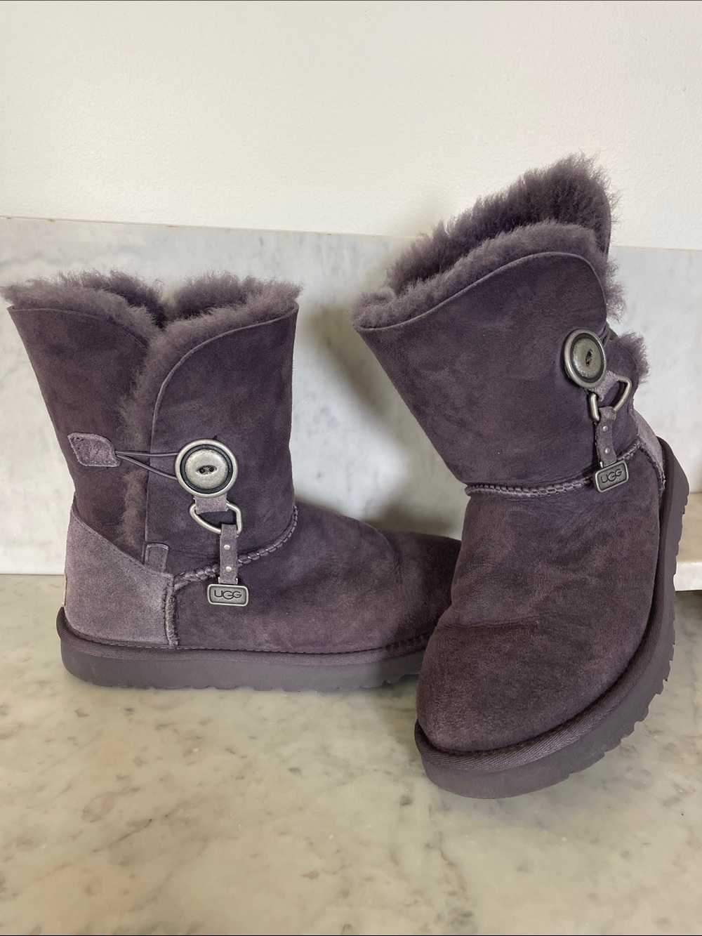 UGG Women's Purple Suede Shearling Button Short Boots